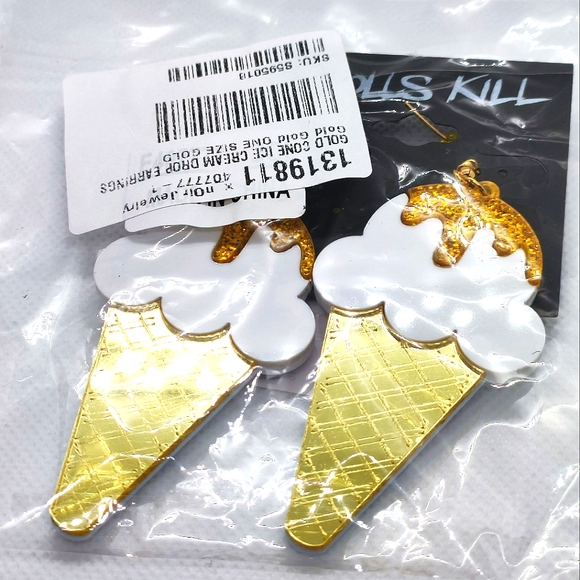 Dolls Kill Gold Cone Ice Cream Drop Earrings - Picture 3 of 4